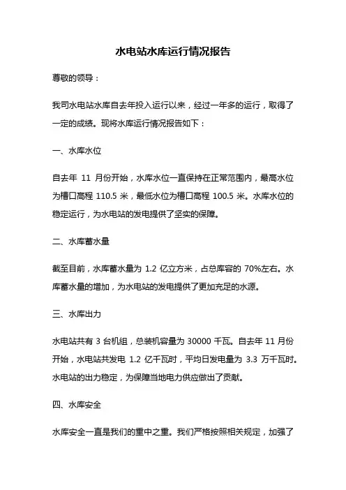 水电站水库运行情况报告