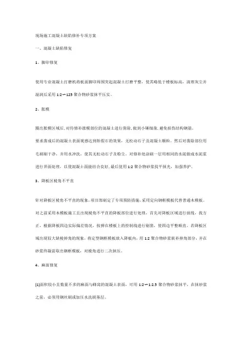 现场施工混凝土缺陷修补专项方案