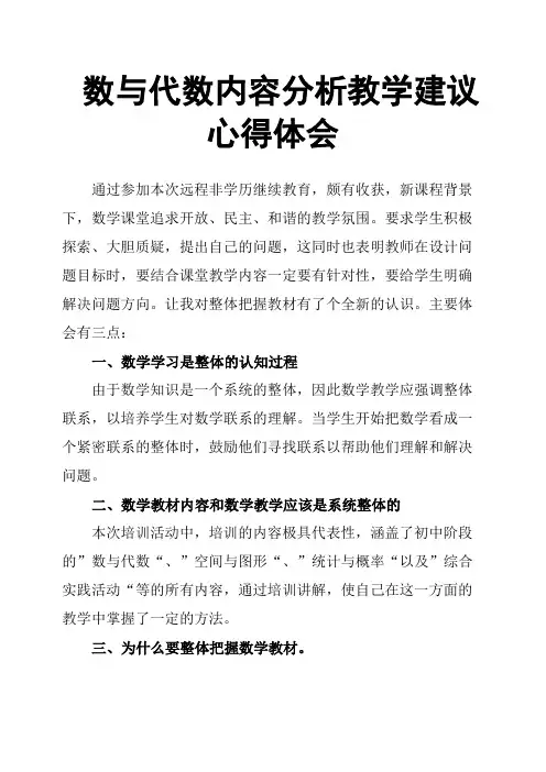 数与代数内容分析教学建议心得体会