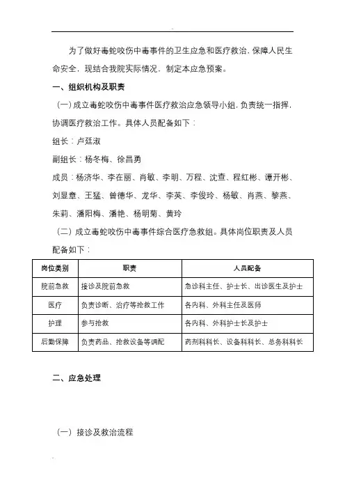 毒蛇咬伤处理应急救援预案