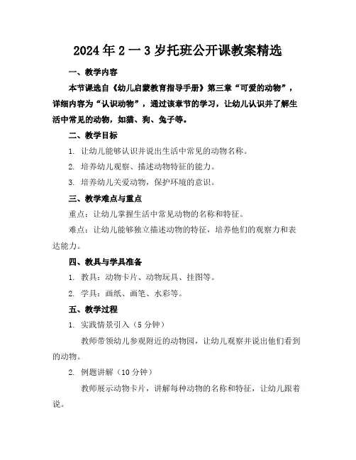 2024年2一3岁托班公开课教案精选