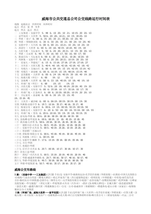 威海公交车路线及时刻表【最新】