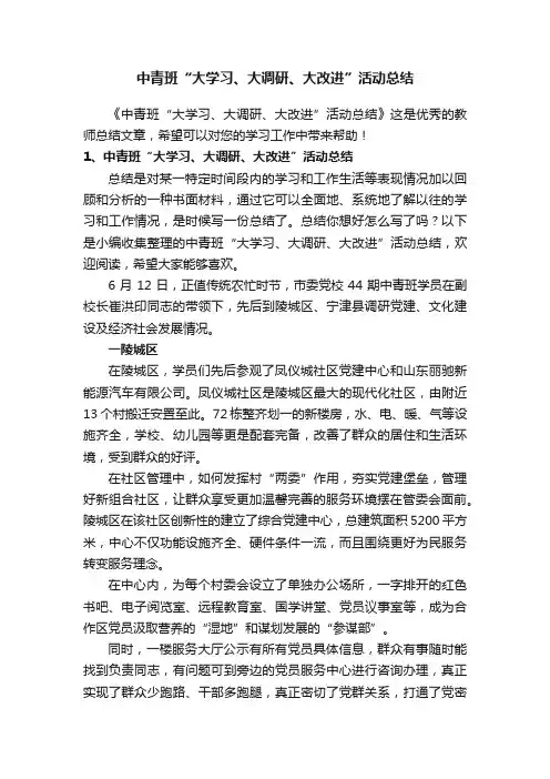 中青班“大学习、大调研、大改进”活动总结