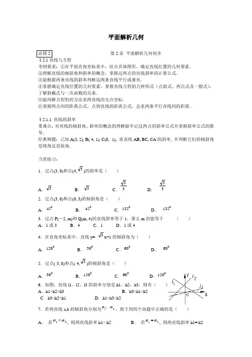 2014届高考数学一轮复习精品题集之解析几何