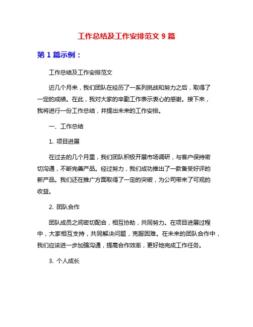 工作总结及工作安排范文9篇