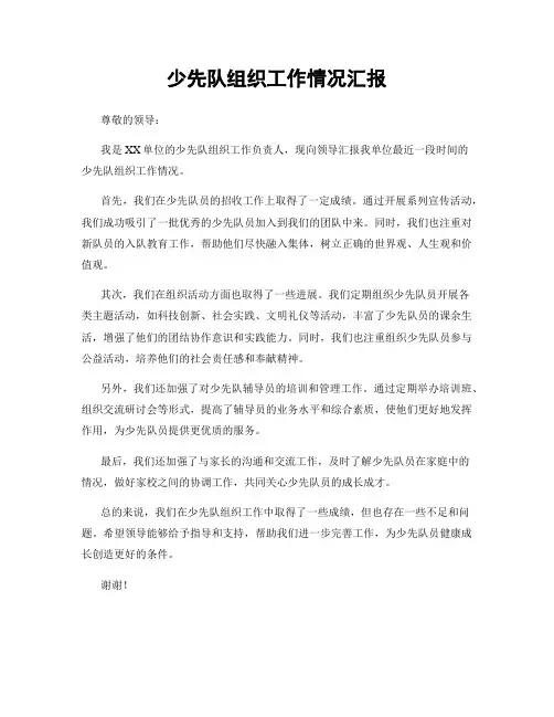 少先队组织工作情况汇报