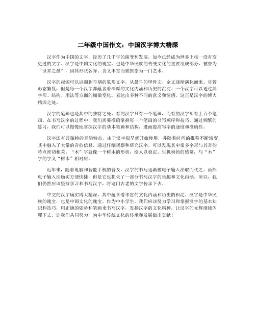 二年级中国作文：中国汉字博大精深