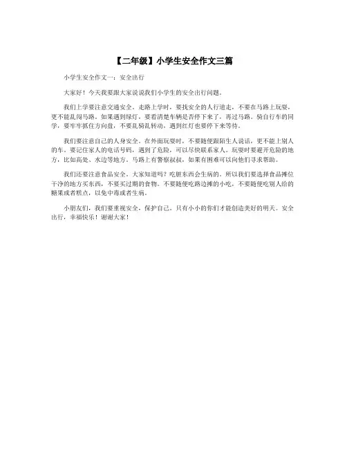 【二年级】小学生安全作文三篇