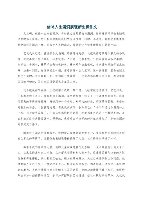 修补人生漏洞展现新生机作文