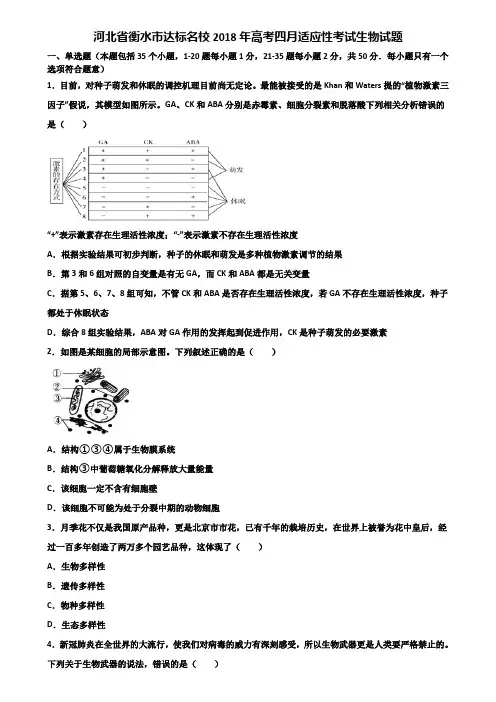 河北省衡水市达标名校2018年高考四月适应性考试生物试题含解析