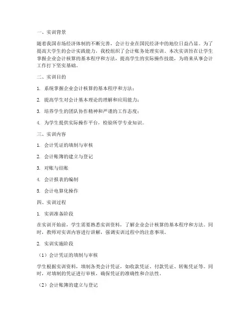 会计账务处理的实训报告