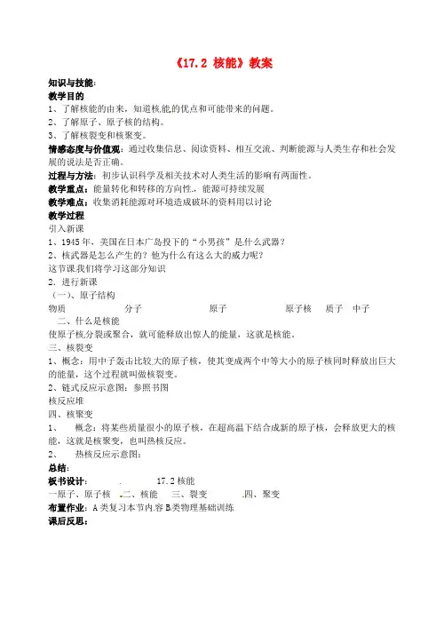 九年级物理《核能》教案人教新课标版
