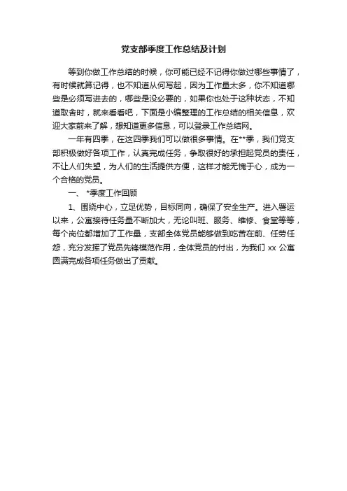 党支部季度工作总结及计划