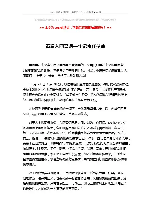 2019-重温入团誓词—牢记责任使命-易修改word版 (2页)