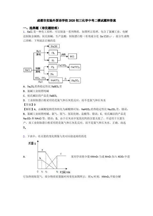 成都市实验外国语学校2020初三化学中考二模试题和答案