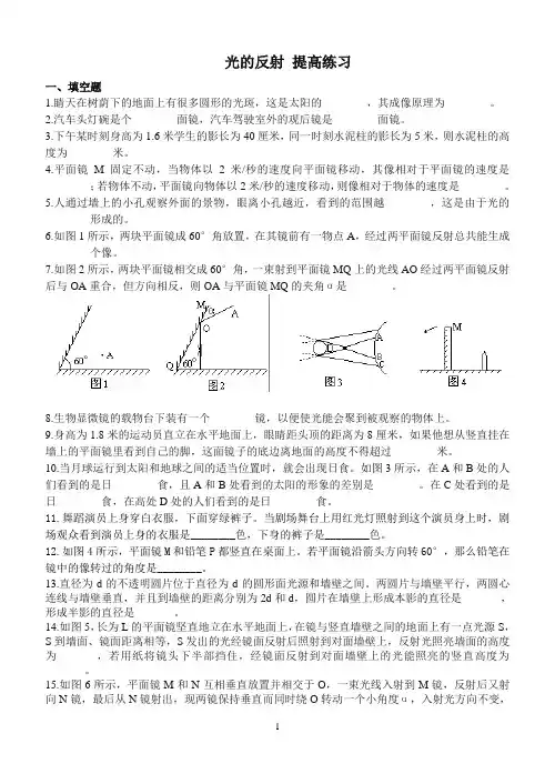 初二物理光的反射 提高练习及答案