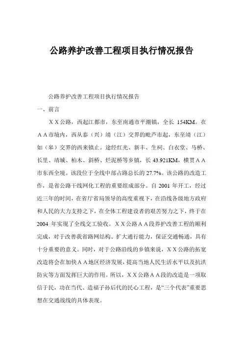 公路养护改善工程项目执行情况报告