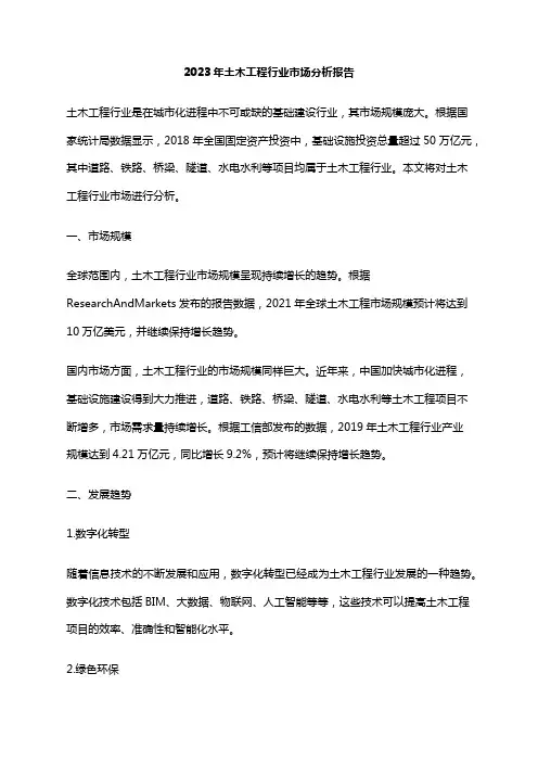 2023年土木工程行业市场分析报告