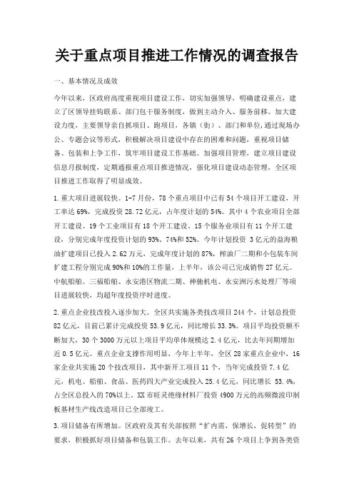 最新-关于重点项目推进工作情况的调查报告 精品