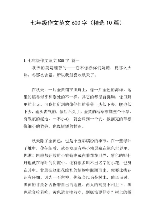 七年级作文范文600字(精选10篇)
