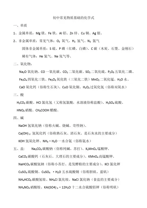 初中常见物质基础的化学式