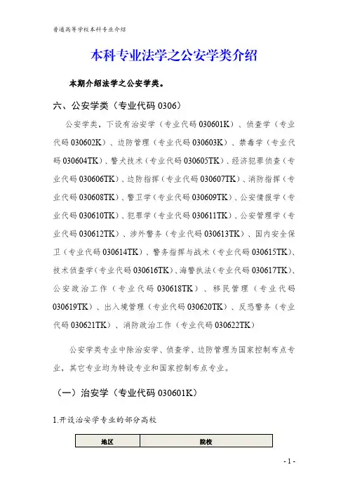 本科专业法学之公安学类介绍