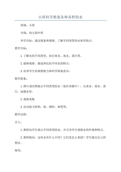 小班科学教案各种各样的水