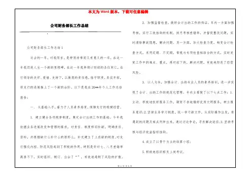 公司财务部长工作总结