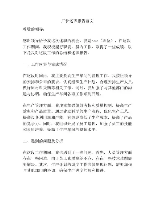 厂长述职报告范文