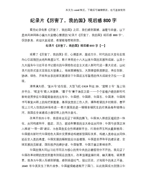 纪录片《厉害了,我的国》观后感心得体会范文模板800字
