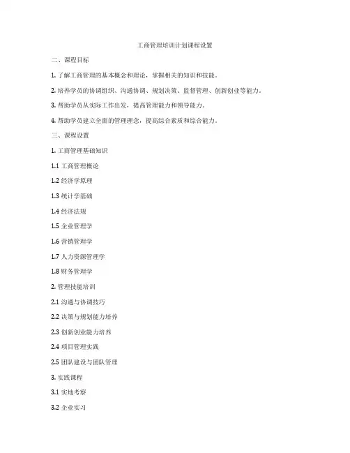 工商管理培训计划课程设置