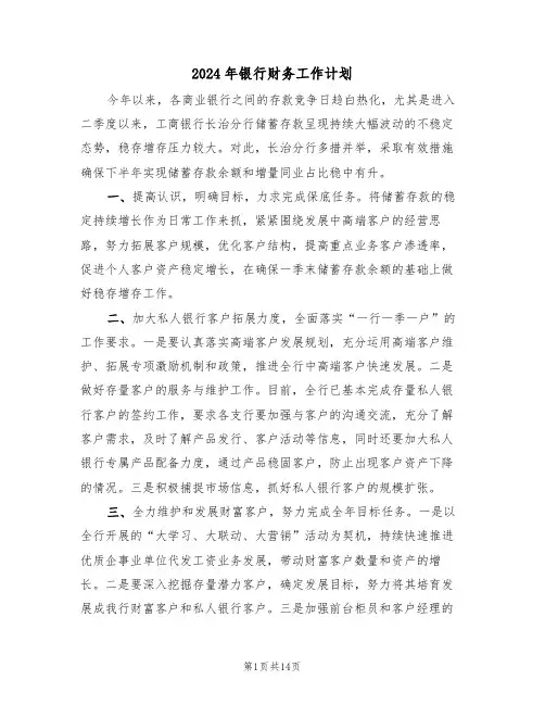 2024年银行财务工作计划（5篇）