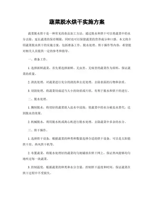 蔬菜脱水烘干实施方案