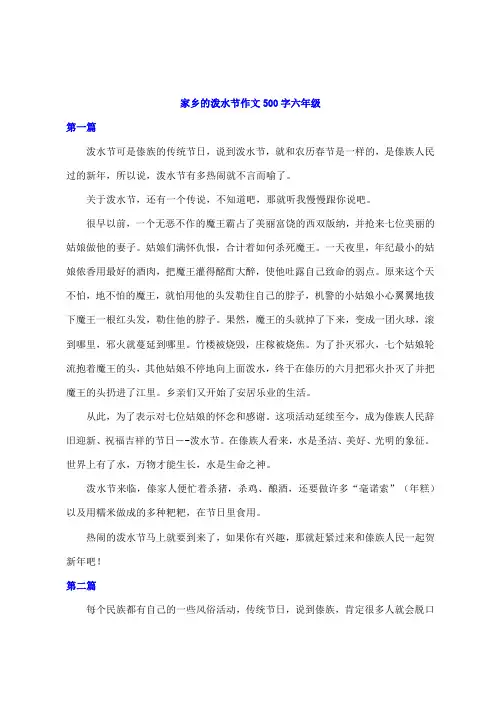 家乡的泼水节作文500字六年级
