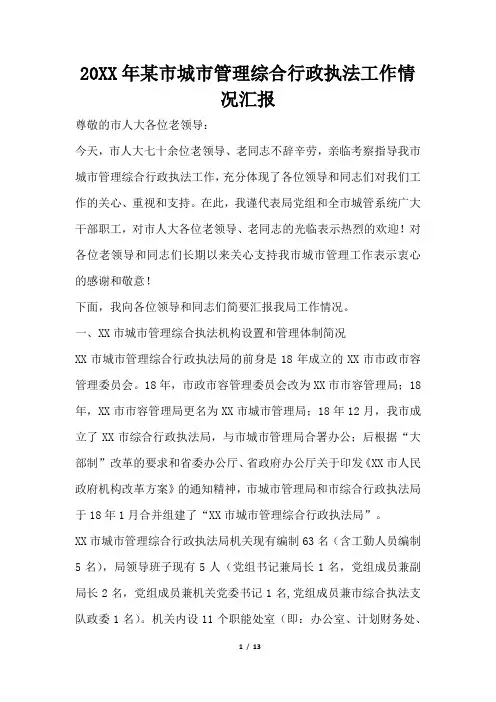2019年某市城市管理综合行政执法工作情况汇报