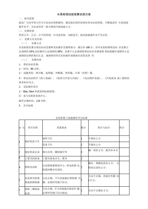 水泵检修技能竞赛实施方案