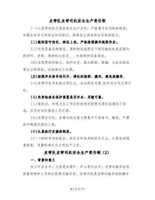 皮带队皮带司机安全生产责任制(5篇)