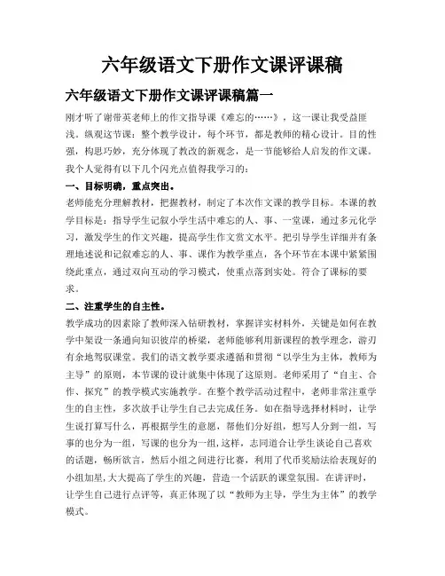 六年级语文下册作文课评课稿