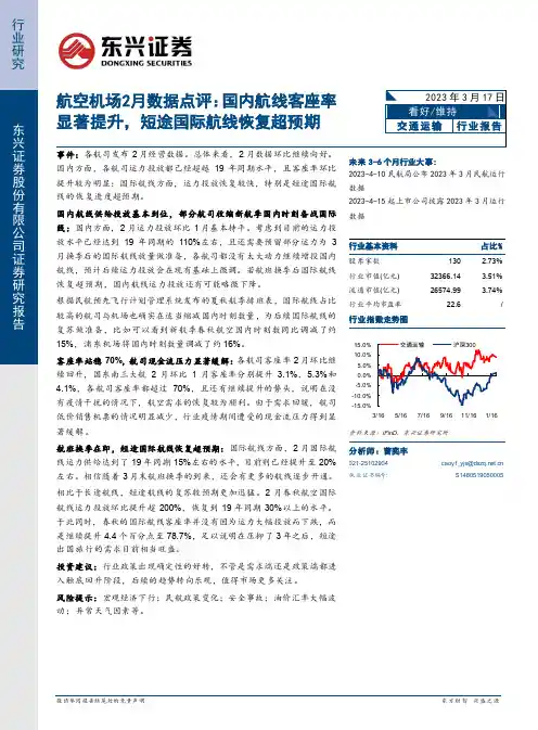 航空机场2月数据点评：国内航线客座率显著提升，短途国际航线恢复超预期