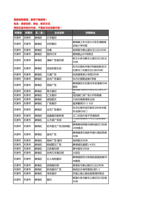 新版天津市天津市静海区打印企业公司商家户名录单联系方式地址大全52家