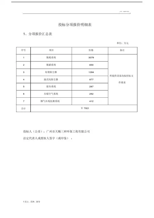 投标分项报价明细标准表格.doc
