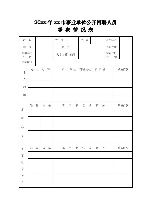 事业单位招录人员政审考察表、审核表和体检表