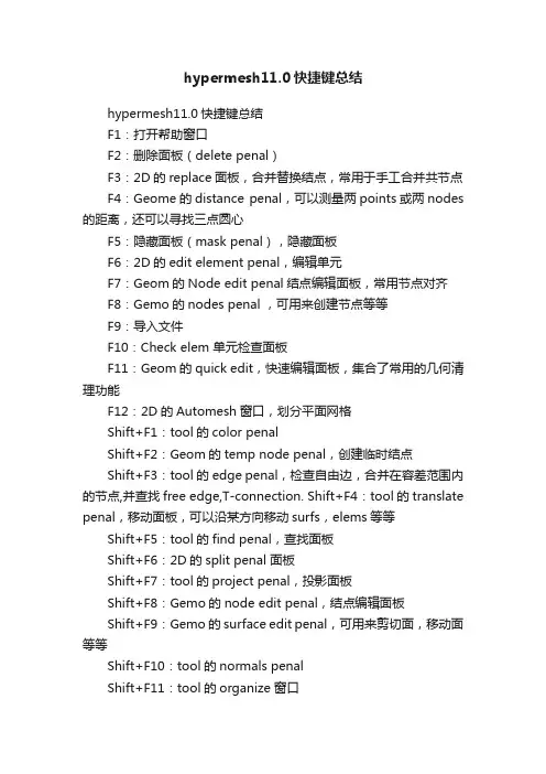 hypermesh11.0快捷键总结
