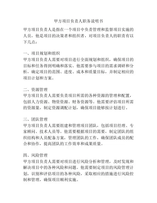 甲方项目负责人职务说明书