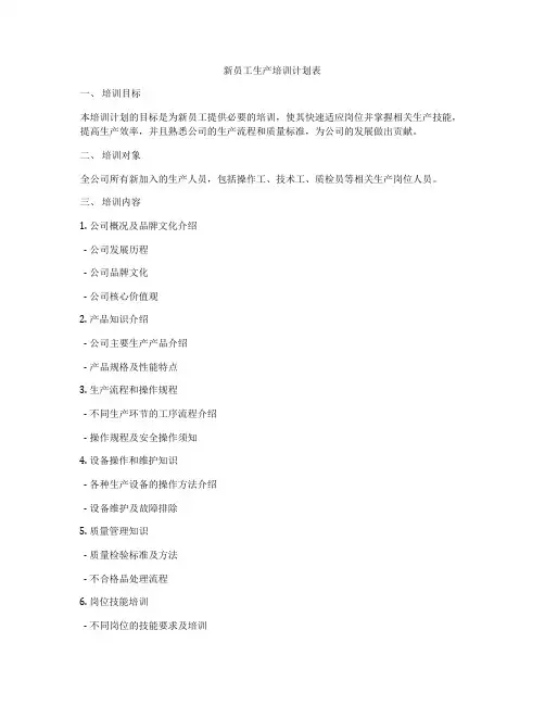 新员工生产培训计划表