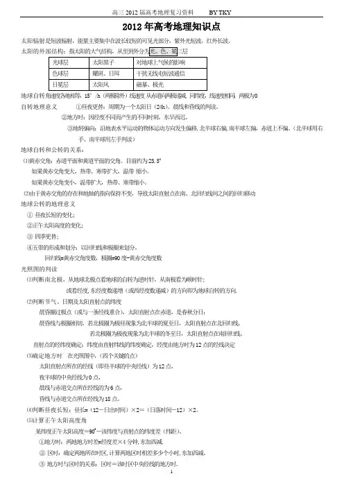 2012年高考地理知识点