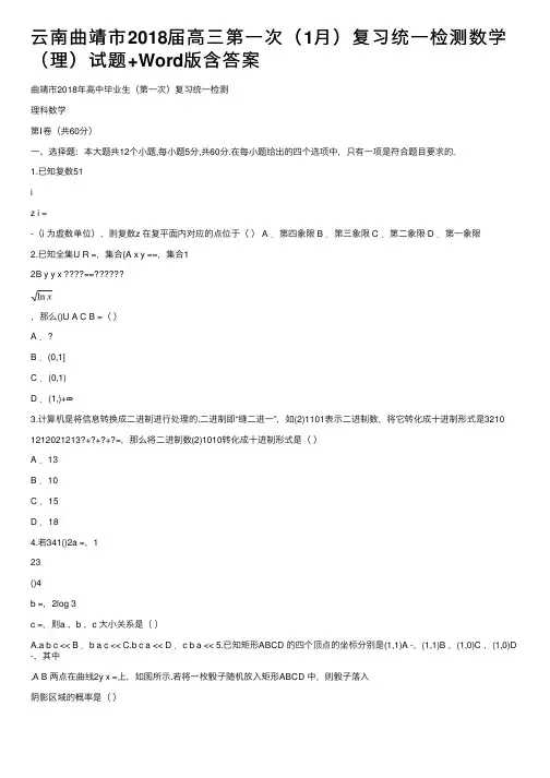 云南曲靖市2018届高三第一次（1月）复习统一检测数学（理）试题+Word版含答案