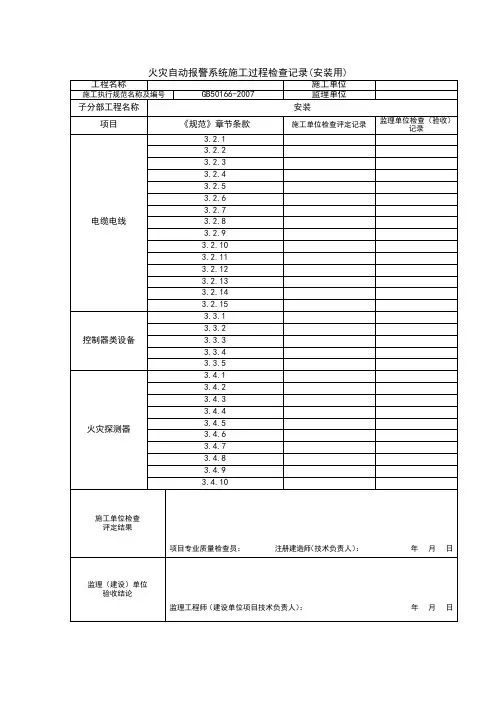 火灾自动报警系统施工过程检查记录(安装用)