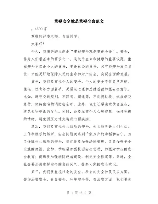 重视安全就是重视全命范文
