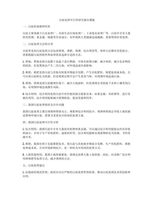 污泥处理可行性研究报告模板